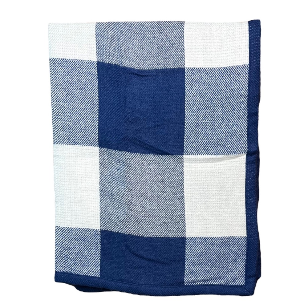 Pottery Barn Kids Navy Blue And White Checker Gingham Acrylic Blanket 30X40” - Picture 2 of 8
